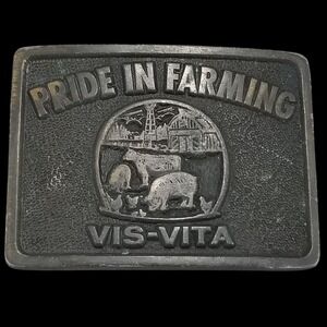 Pride in Farming VIS-Vita Belt Buckle Vintage Brass Farm Animal‎ Country Western